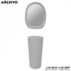 Chậu sứ ARCHYO đứng 116-401C (410*410*840mm) + gương 116-J06T (785*620mm) (bộ)