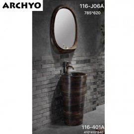 Chậu sứ ARCHYO đứng 116-401A (410*410*840mm) + gương 116-J06A (785*620mm)